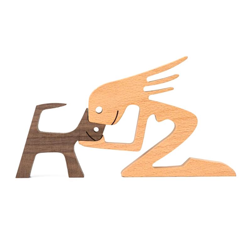 Pet Lover Gifts Wood Sculpture Family & Puppy Wooden Crafts Table Ornaments | Bowlift