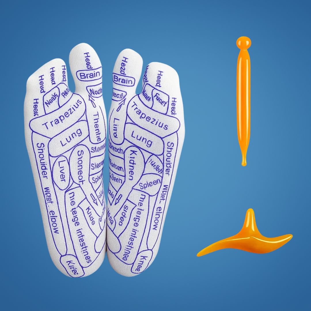 ReflexEase | Reflexology Socks – Printed Map & Tool – Breathable Split‑Toe Fabric – Home Stress Relief & Foot Fatigue Recovery Bowlift