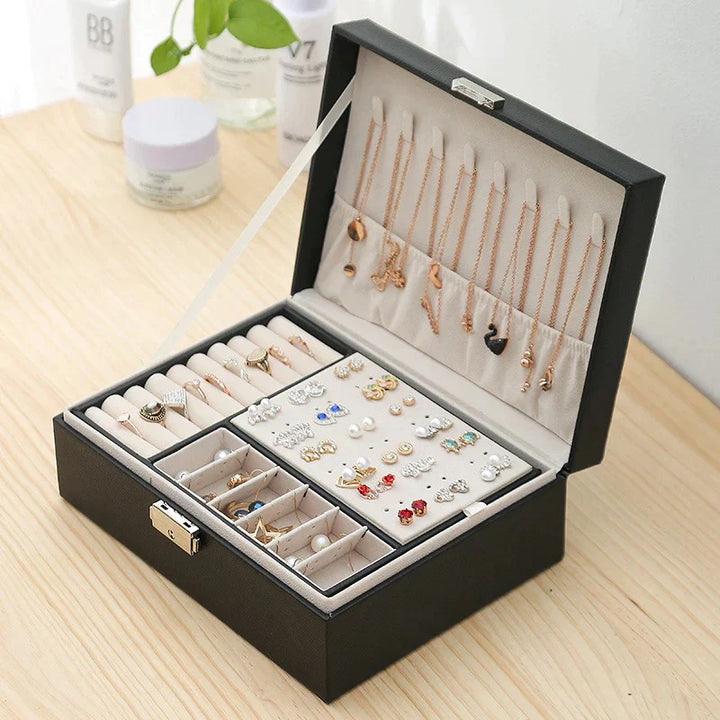 Premium Leather Jewelry Box Double Layer Storage Bowlift
