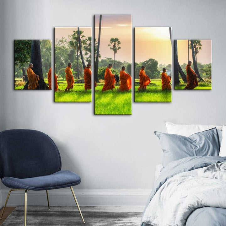 5 Piece Relaxing Monks- Canvas Wall Art Painting | Bowlift