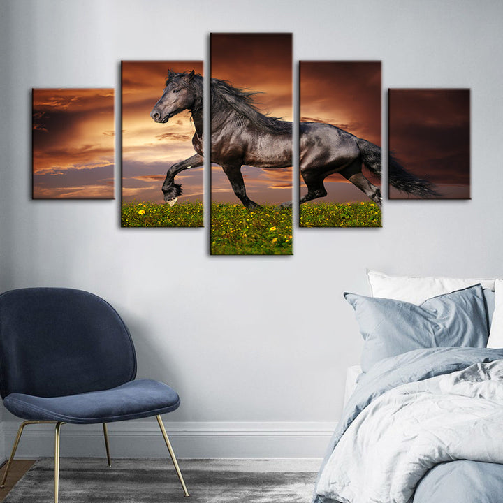 5 Piece Running Horses - Canvas Wall Art Painting | Bowlift
