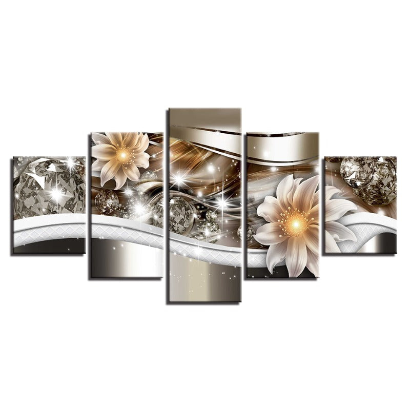 5 Piece Golden Glow Hue White Flower - Canvas Wall Art Painting | Bowlift