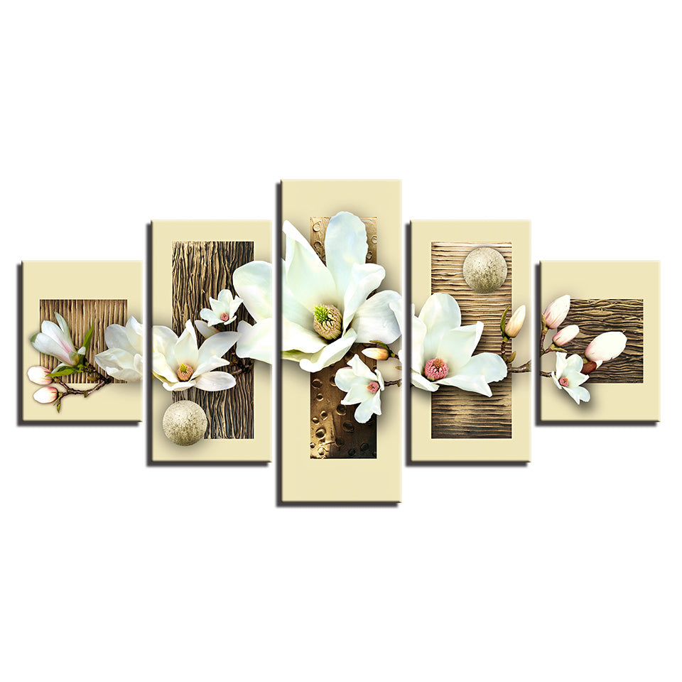 Textured Multicolored Magnolias 5 Piece - Canvas Wall Art Painting | Bowlift