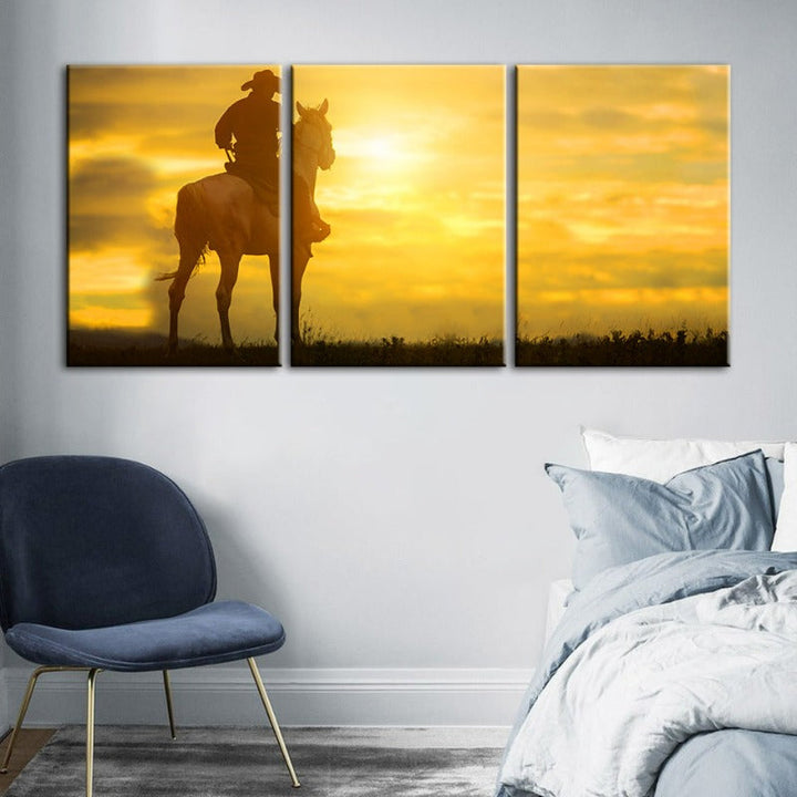Cowboy And His Steed - Canvas Wall Art Painting 3 Pieces | Bowlift