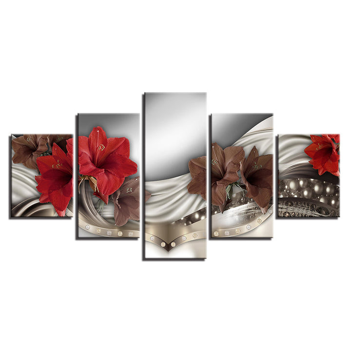 Rich Elegant Red Flowers 5 Piece - Canvas Wall Art Painting | Bowlift