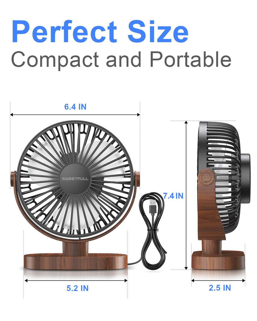 6.5 Inch USB Small Desk Fan for Home Office Car Outdoor Travel | Bowlift