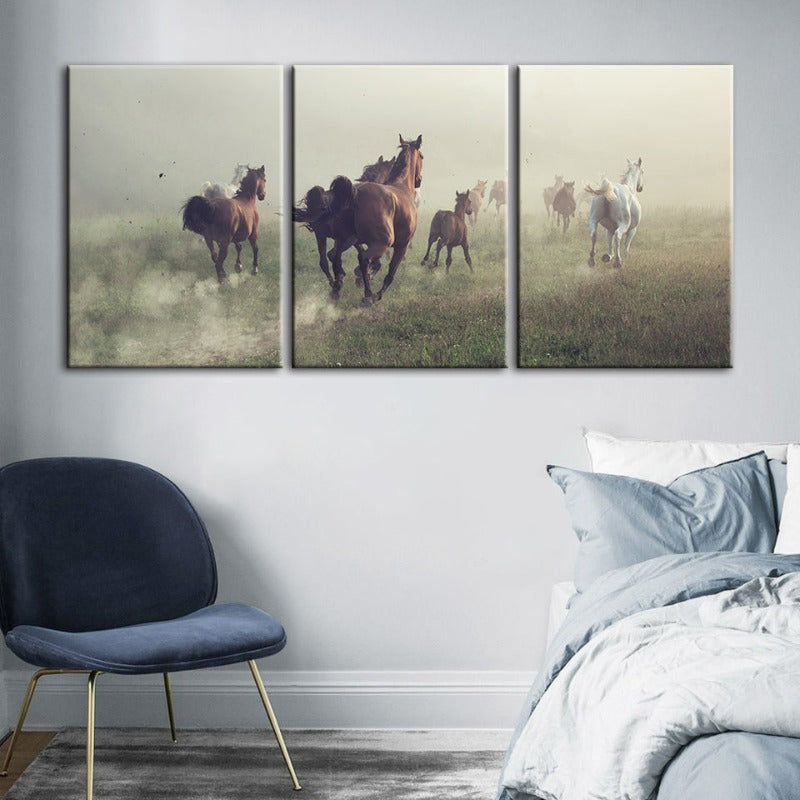 Running Horses-Canvas Wall Art Painting 3 Pieces | Bowlift