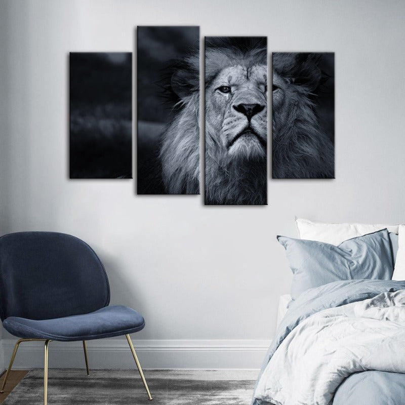 4 Piece Grayscale Concerned Lion - Canvas Wall Art Painting | Bowlift