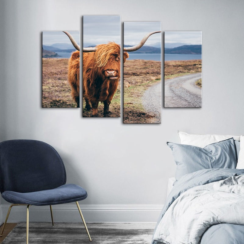4 Piece Beautiful Brown Cow - Canvas Wall Art Painting | Bowlift