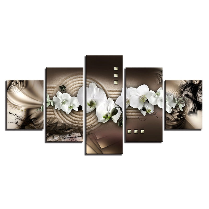 Abstract White Orchids 5 Piece - Canvas Wall Art Painting | Bowlift