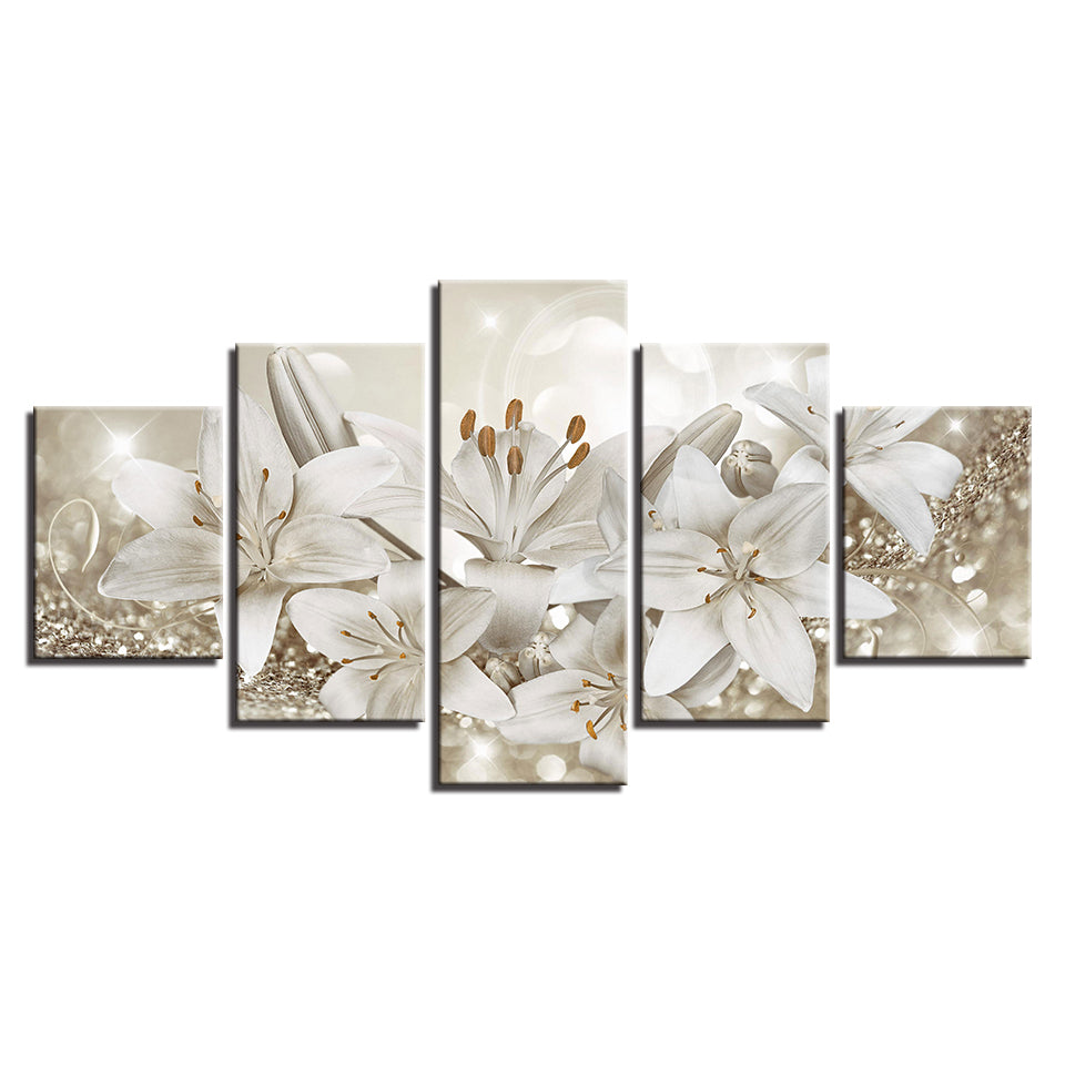 Glittering White Lilies 5 Piece - Canvas Wall Art Painting | Bowlift