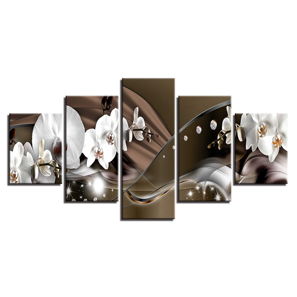 Formal Brown and White Orchids 5 Piece - Canvas Wall Art Painting | Bowlift