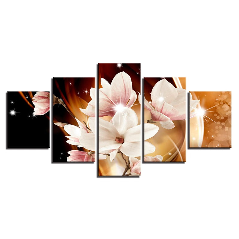5 Piece Orange Background White Flower - Canvas Wall Art Painting | Bowlift