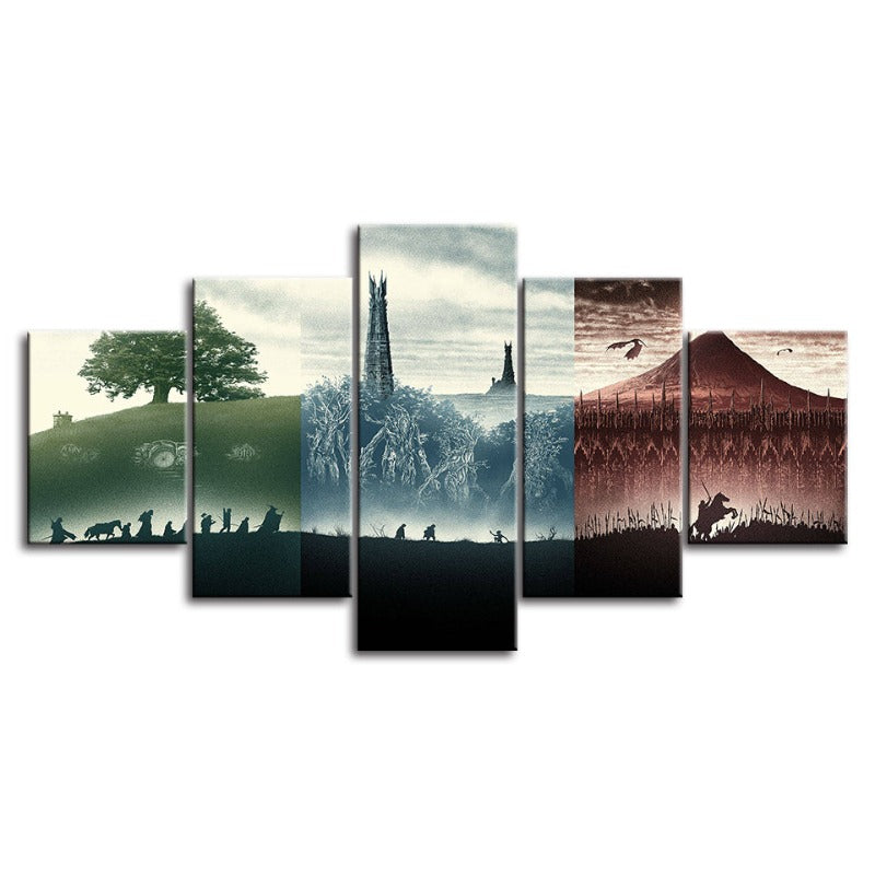 5 Piece Monochromatic Landscapes - Canvas Wall Art Painting | Bowlift