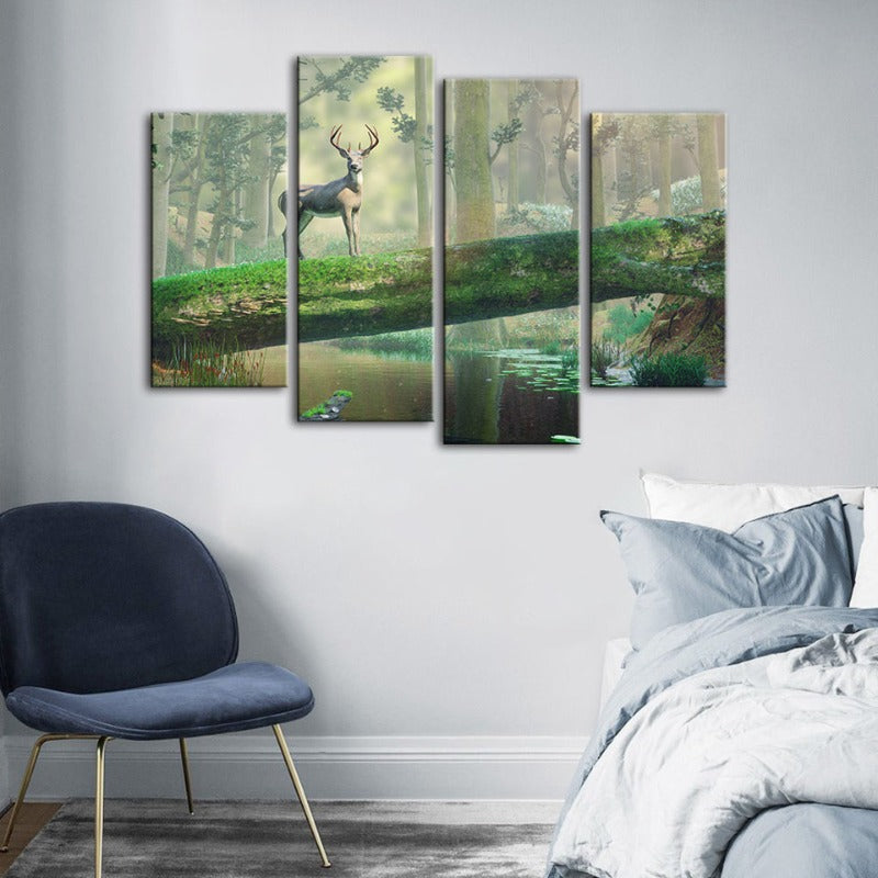 4 Piece Enchanted Forest Deer - Canvas Wall Art Painting | Bowlift