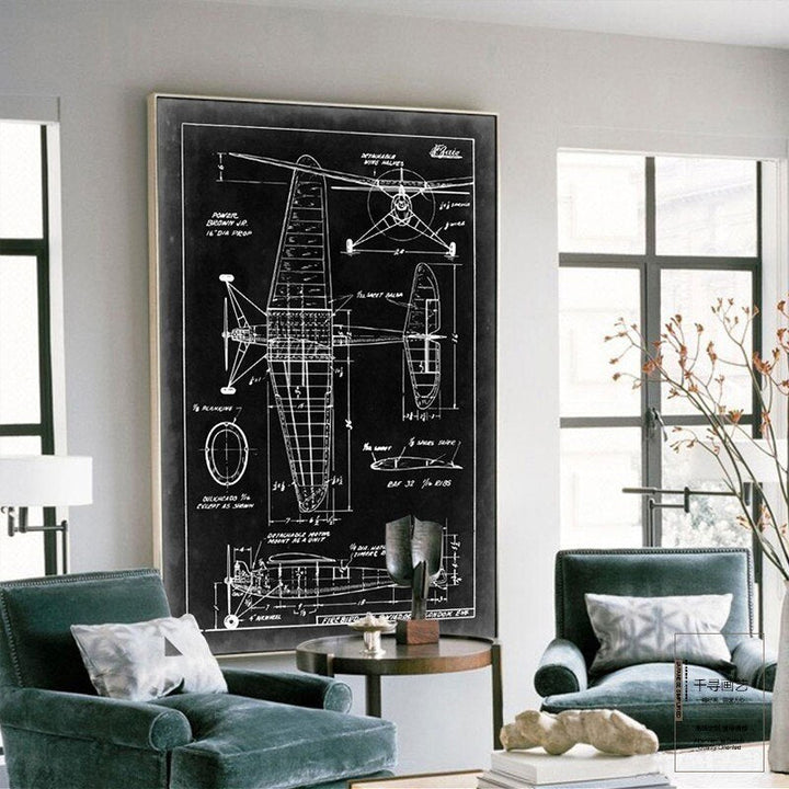 Vintage Fighter Design Diagram - Canvas Wall Art Painting | Bowlift