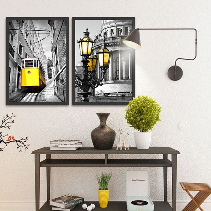 Vintage City Landscape Yellow Poster And Print On | Bowlift
