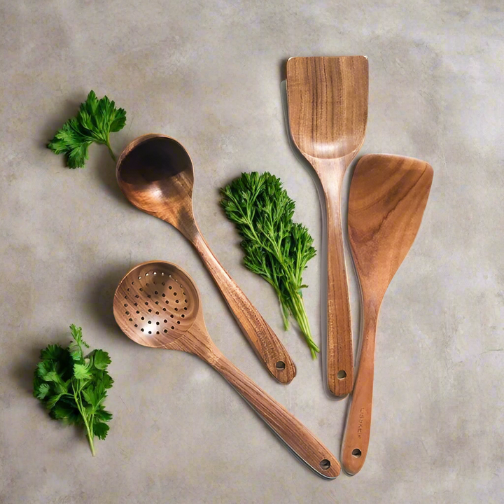 TeakChef Kitchen Set – Sustainable Antibacterial Kitchen Utensils made of Teak Wood | Bowlift