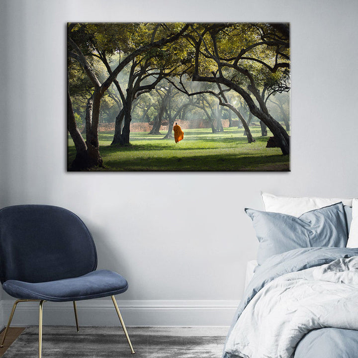 Peaceful Monk Walking - Canvas Wall Art Painting | Bowlift