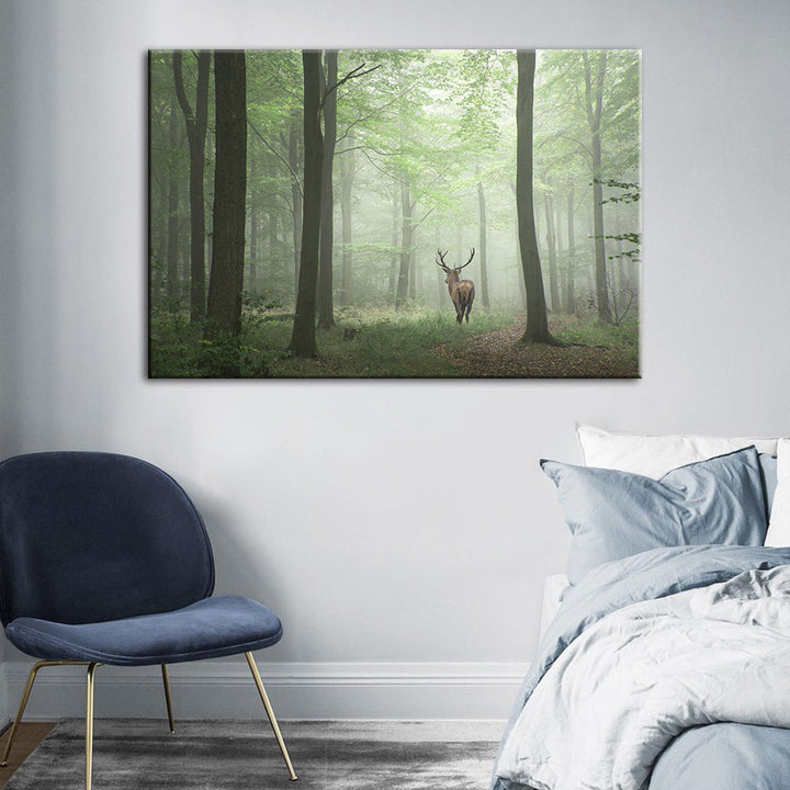 Misty Mystical Deer In The Woods - Canvas Wall Art Painting | Bowlift