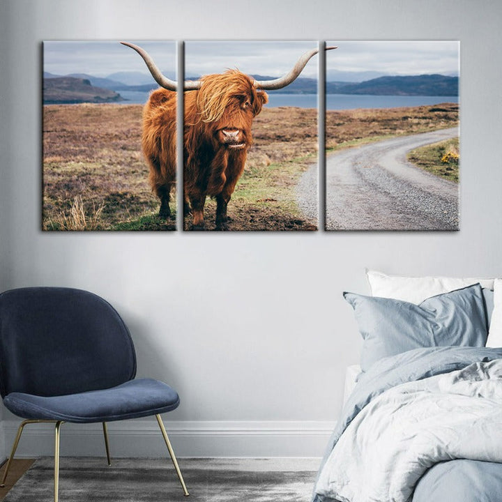Beautiful Brown Cow-Canvas Wall Art Painting 3 Pieces | Bowlift