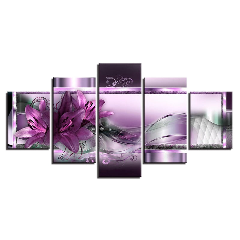 5 Piece Purple Tulip Flower - Canvas Wall Art Painting | Bowlift