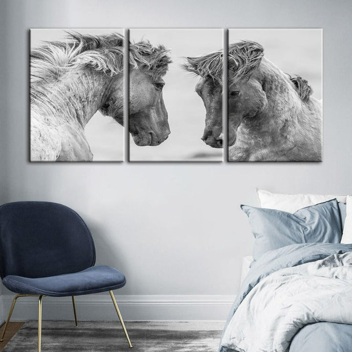 Two White Horses-Canvas Wall Art Painting 3 Pieces | Bowlift