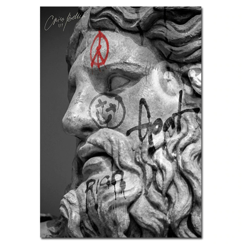 David Head Sculpture Graffiti - Canvas Wall Art Painting | Bowlift