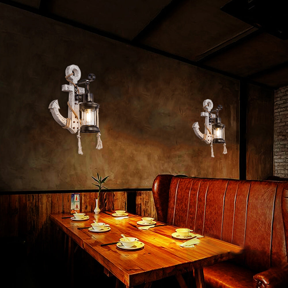 BowLift | Rustic Wood Anchor Wall Lamp with Lantern
