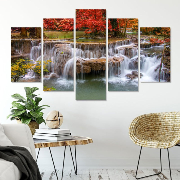 5 Piece Beautiful Waterfall Landscape - Canvas Wall Art Painting | Bowlift