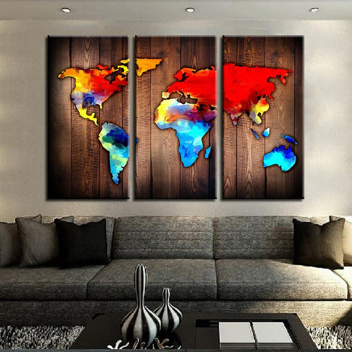 Beautiful Volcanic World Map-Canvas Wall Art Painting 3 Pieces | Bowlift