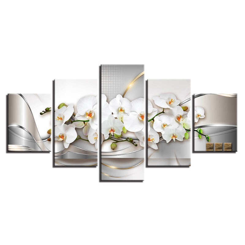 5 Piece Golden Hue White Flower - Canvas Wall Art Painting | Bowlift