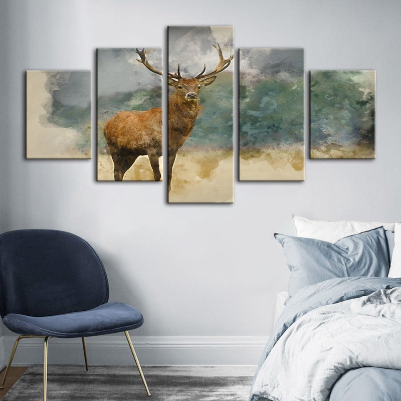5 Piece Watercolor Plains Deer - Canvas Wall Art Painting | Bowlift