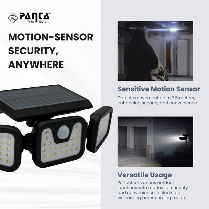 BowLift | Solar-Powered Outdoor Lights – Panta Trio with Motion Sensor for Garden & Security Lighting