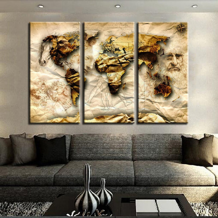 Beautiful Old World Classic World Maps - Canvas Wall Art Painting | Bowlift