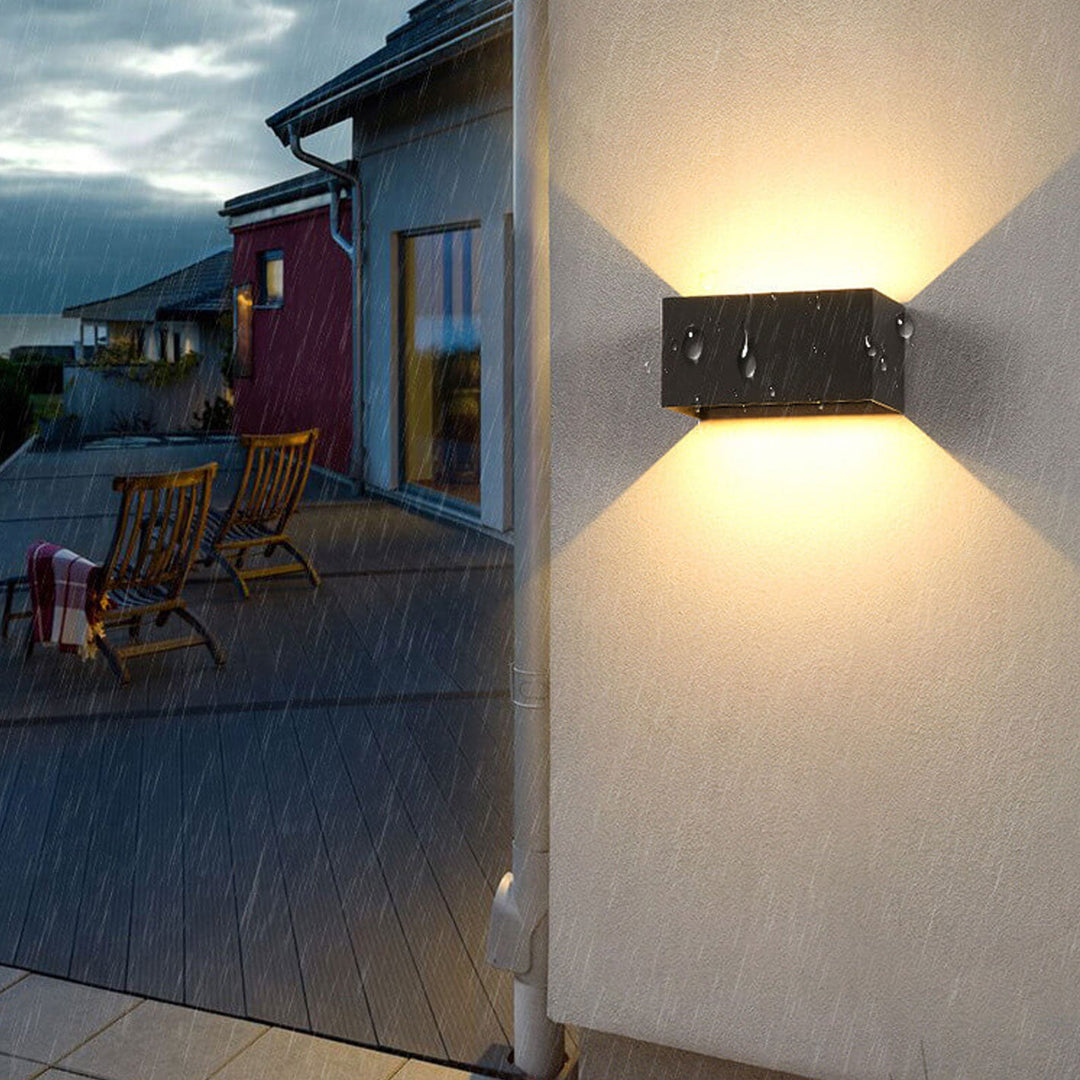 Modern Outdoor Waterproof Rectangular LED Up and Down Illuminated Outdoor Wall Sconce Lamp | Bowlift