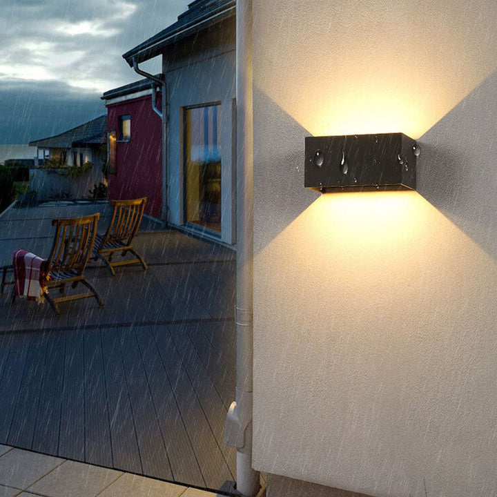 Modern Outdoor Waterproof Rectangular LED Up and Down Illuminated Outdoor Wall Sconce Lamp | Bowlift