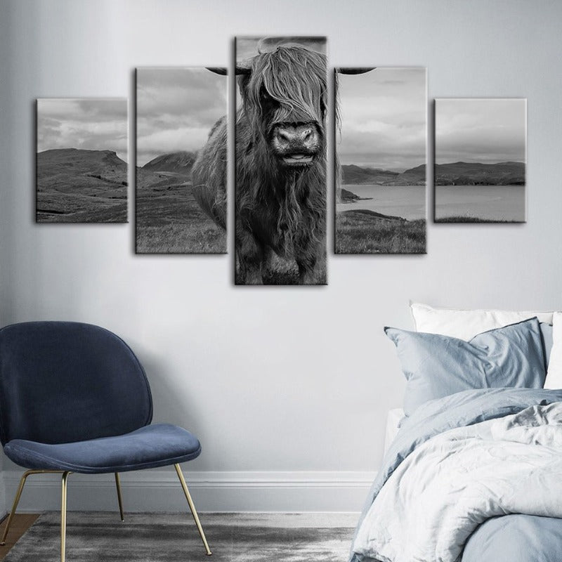 5 Piece Black and White Cow - Canvas Wall Art Painting | Bowlift