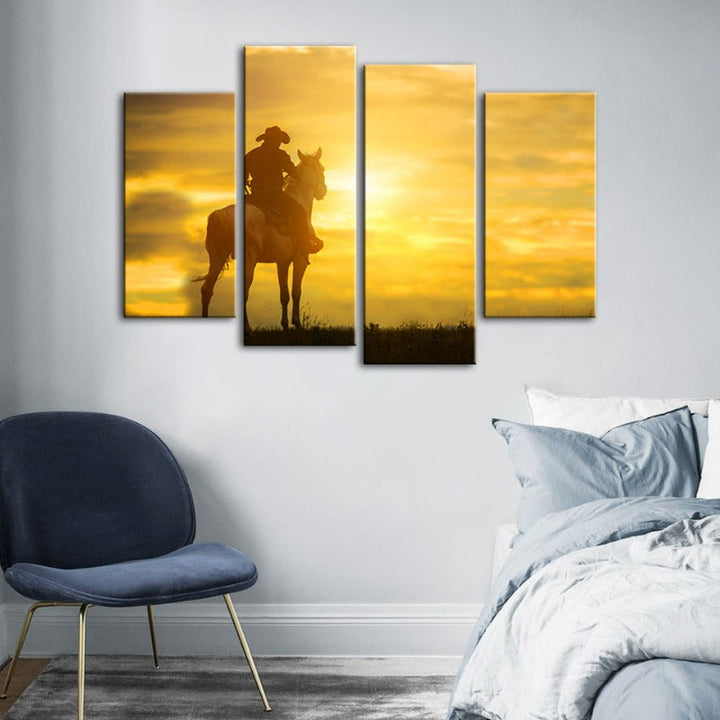 A Cowboy And His Steed-Canvas Wall Art Painting 4 Pieces | Bowlift