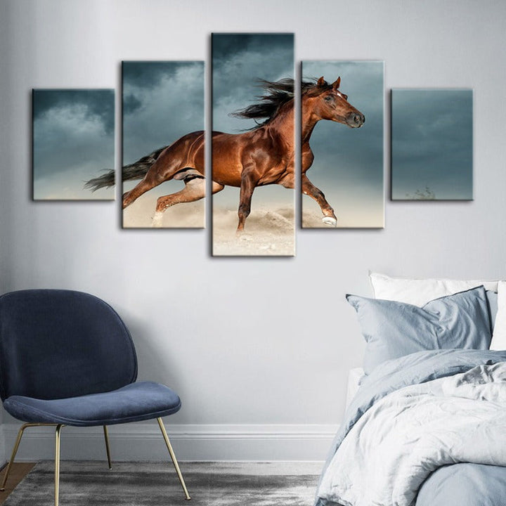 5 Piece Brown Horse in Desert - Canvas Wall Art Painting | Bowlift