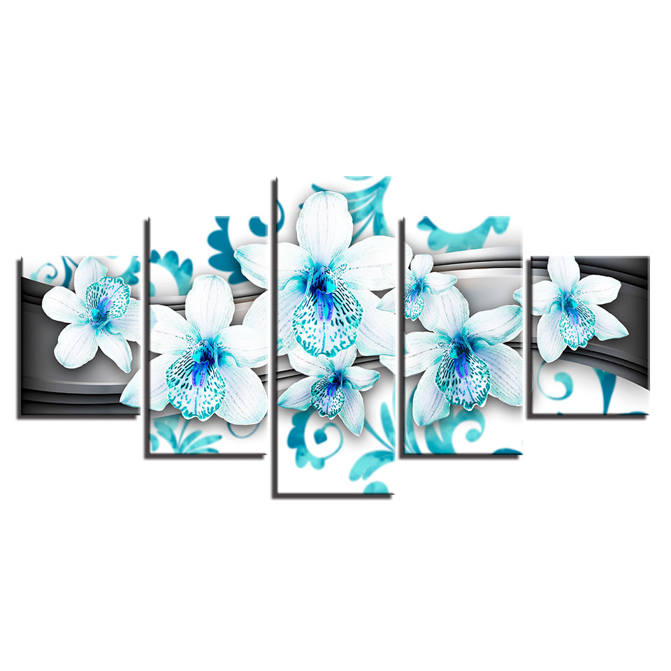 Dainty Blue Orchids 5 Piece - Canvas Wall Art Painting | Bowlift