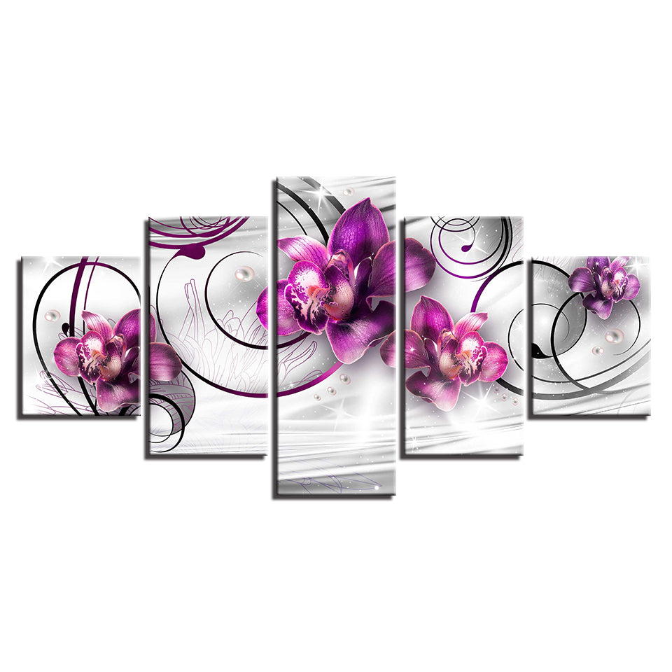 Swirling Purple Orchids 5 Piece - Canvas Wall Art Painting | Bowlift