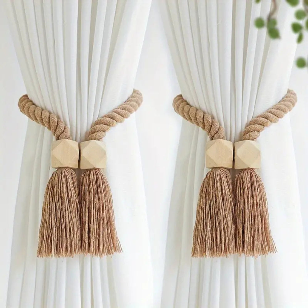 BowLift | Wooden Bead Tassel Curtain Tie Back | 2Pcs Set