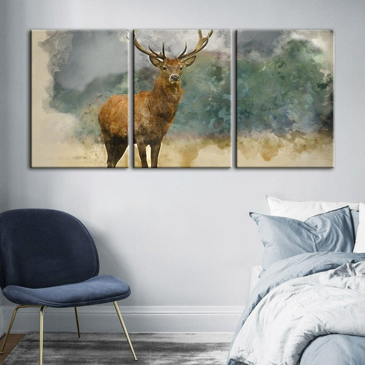 Watercolor Plains Deer-Canvas Wall Art Painting 3 Pieces | Bowlift