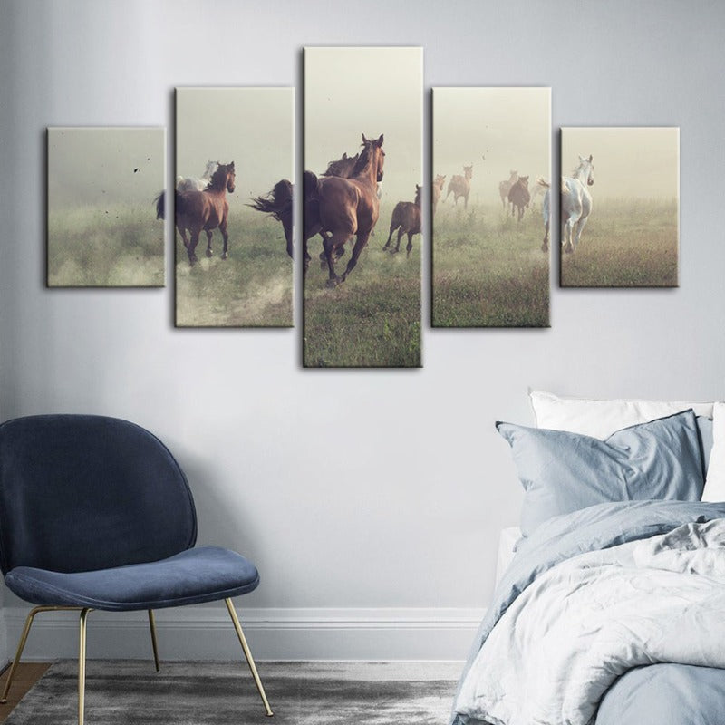 5 Piece Running Black Horse - Canvas Wall Art Painting | Bowlift