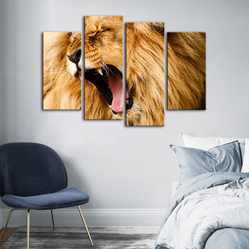 4 Piece Enraged Lion's Roar - Canvas Wall Art Painting | Bowlift