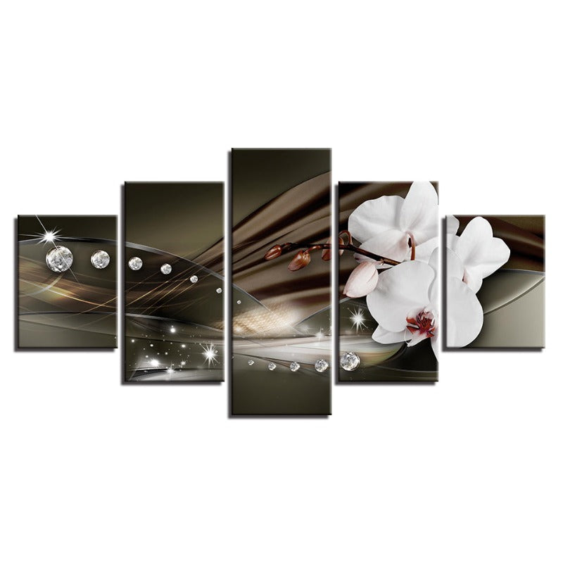 5 Piece Black Background Maroon Hue White Flower | Bowlift