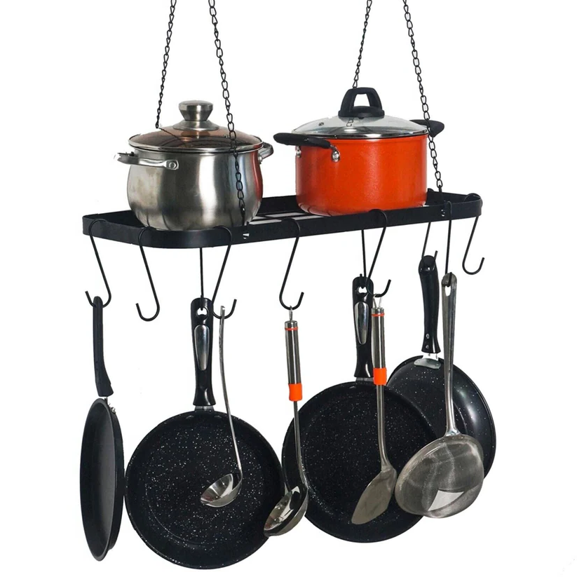 BowLift | Large Capacity Rustic Pots And Pans Hanging Holder Kitchen Organizer Rack