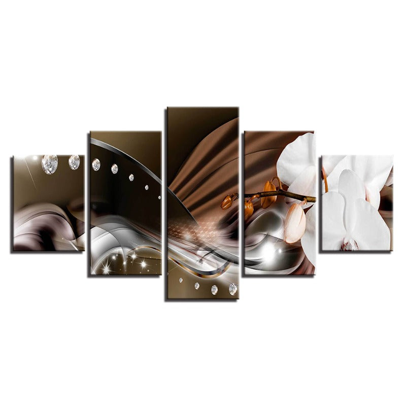 5 Piece Metallic Background Close Up Flower - Canvas Wall Art Painting | Bowlift