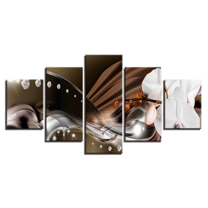 5 Piece Metallic Background Close Up Flower - Canvas Wall Art Painting | Bowlift